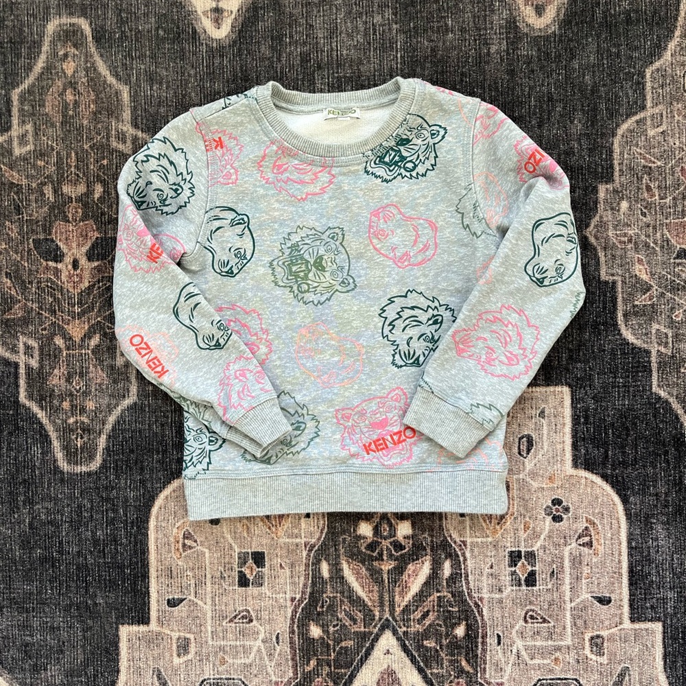 Kenzo Gray Kids Sweatshirt with Pink and Black Lion Print
